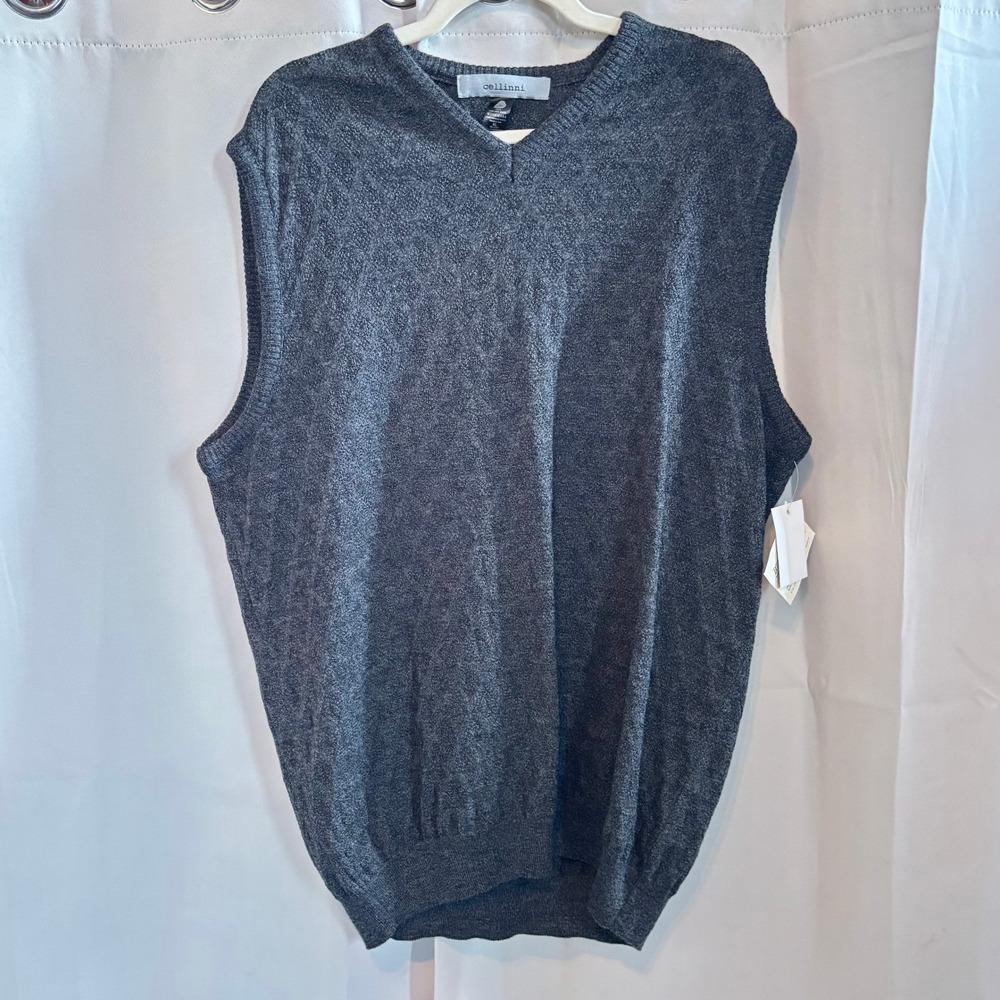 Cellinni Mens Sweater Vest XL Pure Merino Wool Argyle Old Money Preppy‎ 20361
